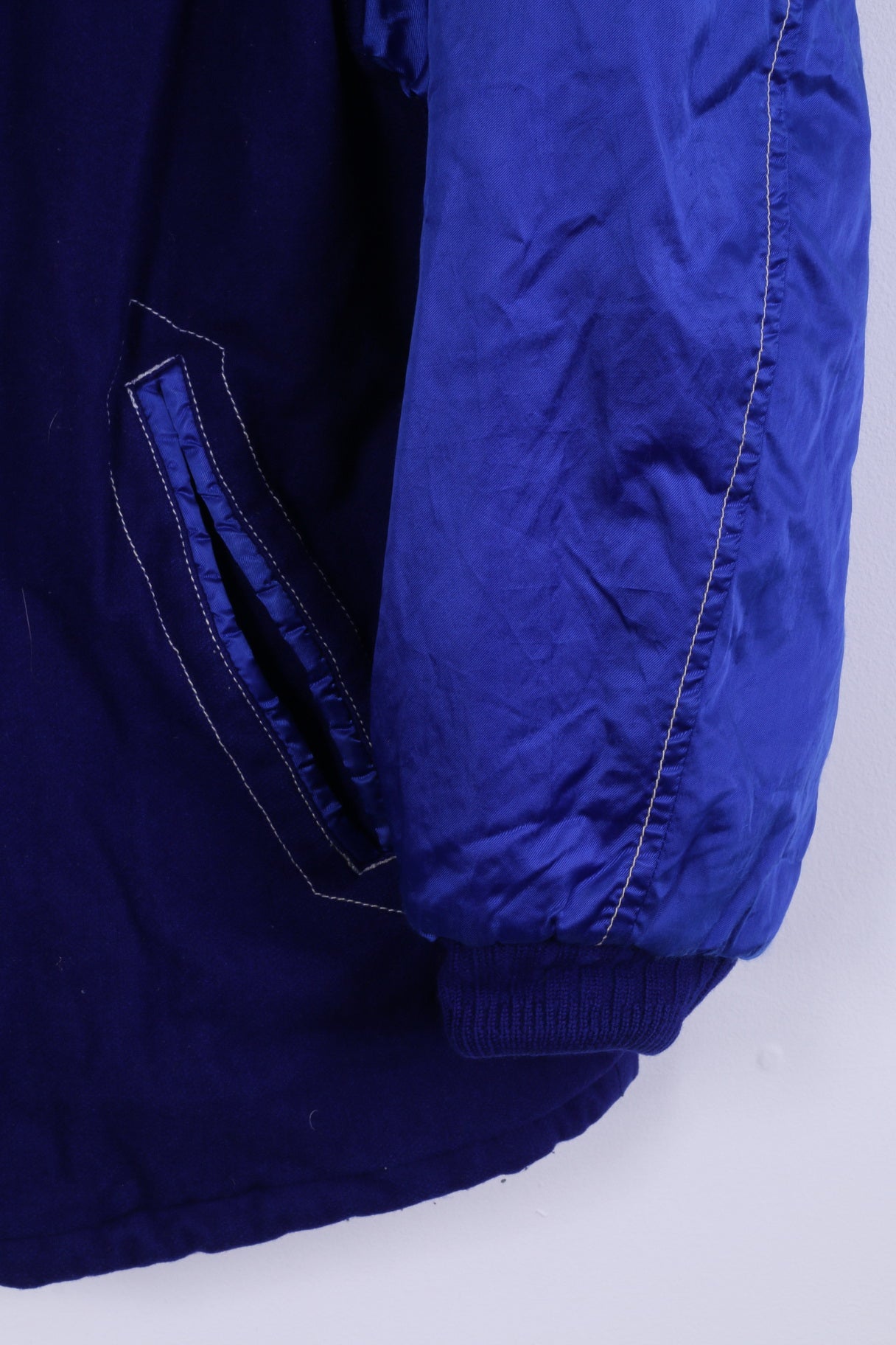 Giubbotto bomber da uomo Pepper M, top vintage da esterno imbottito in misto lana e nylon con cappuccio blu scuro