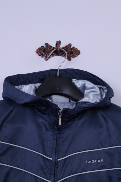 La Gear Manteau 12 S pour femme Bleu marine 100 % nylon brillant à capuche avec fermeture éclair complète