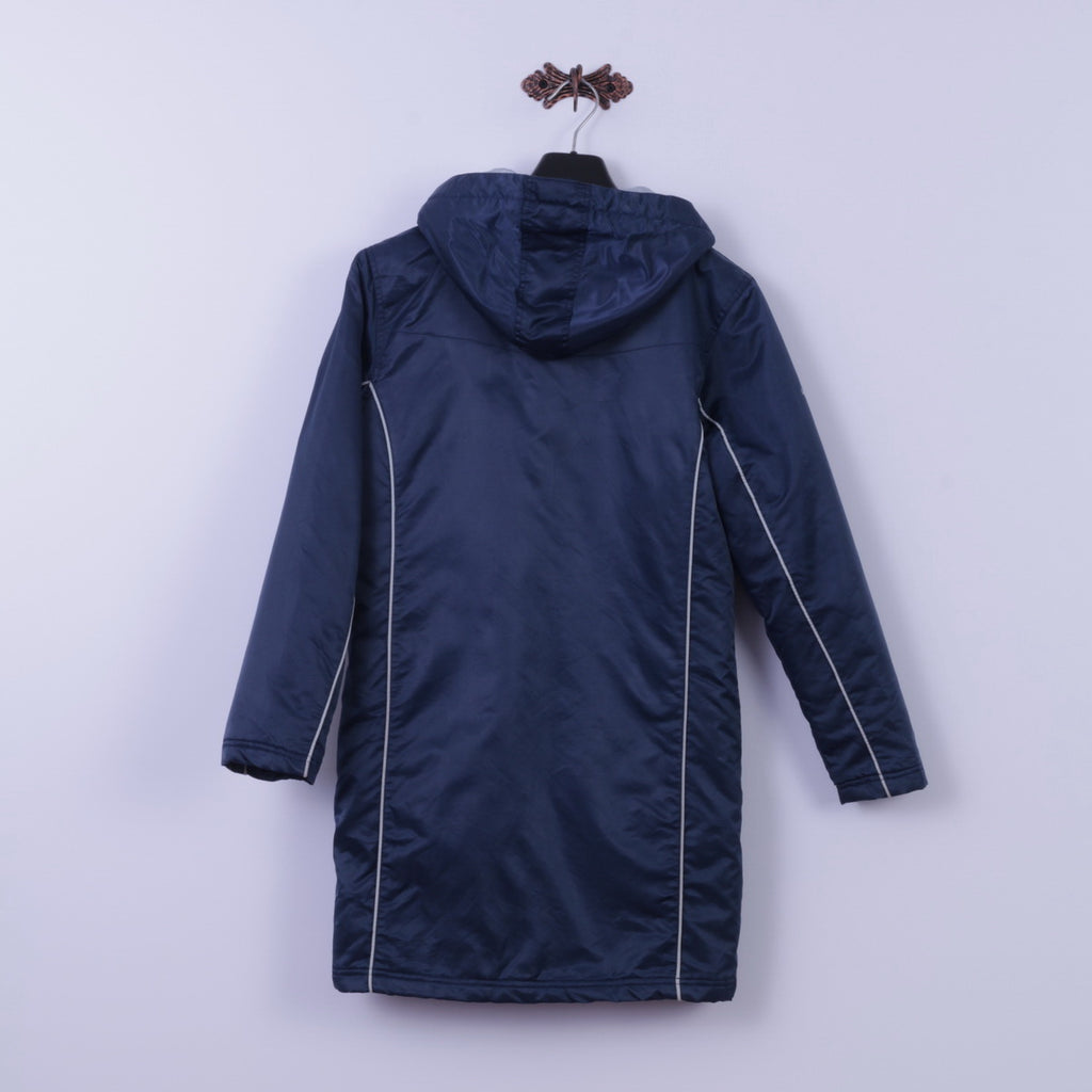 La Gear Womens 12 S Coat Navy 100% Nylon Shiny Hooded Full Zipper Casual Top