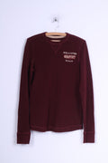 Hollister Mens M Long Sleeved Shirt Cotton Burgundy Crew Neck Stretch