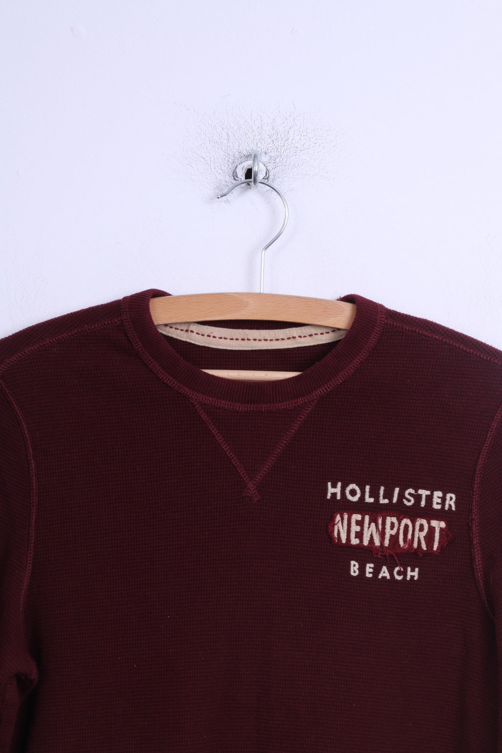 Camicia Hollister da uomo a maniche lunghe M in cotone bordeaux girocollo elasticizzato