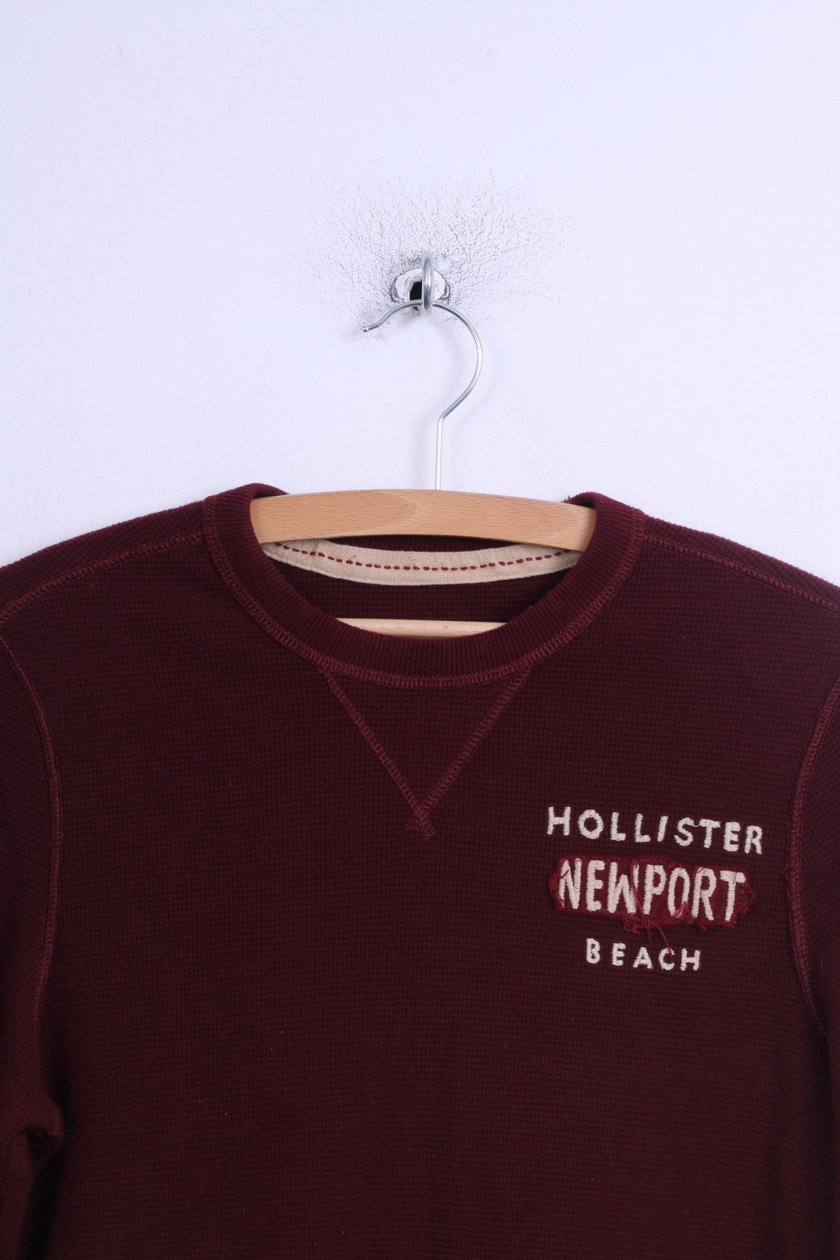 Camicia Hollister da uomo a maniche lunghe M in cotone bordeaux girocollo elasticizzato