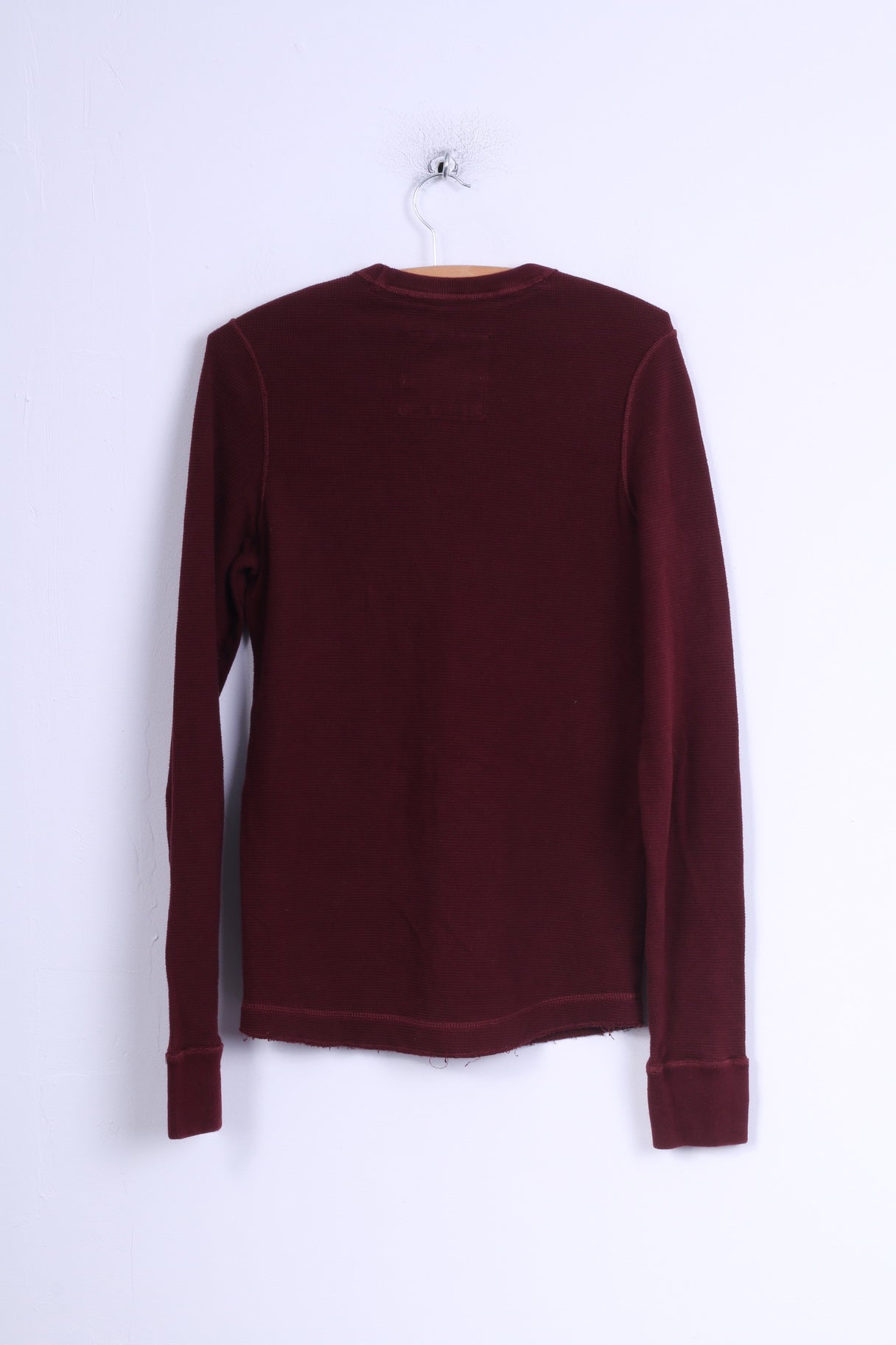 Camicia Hollister da uomo a maniche lunghe M in cotone bordeaux girocollo elasticizzato