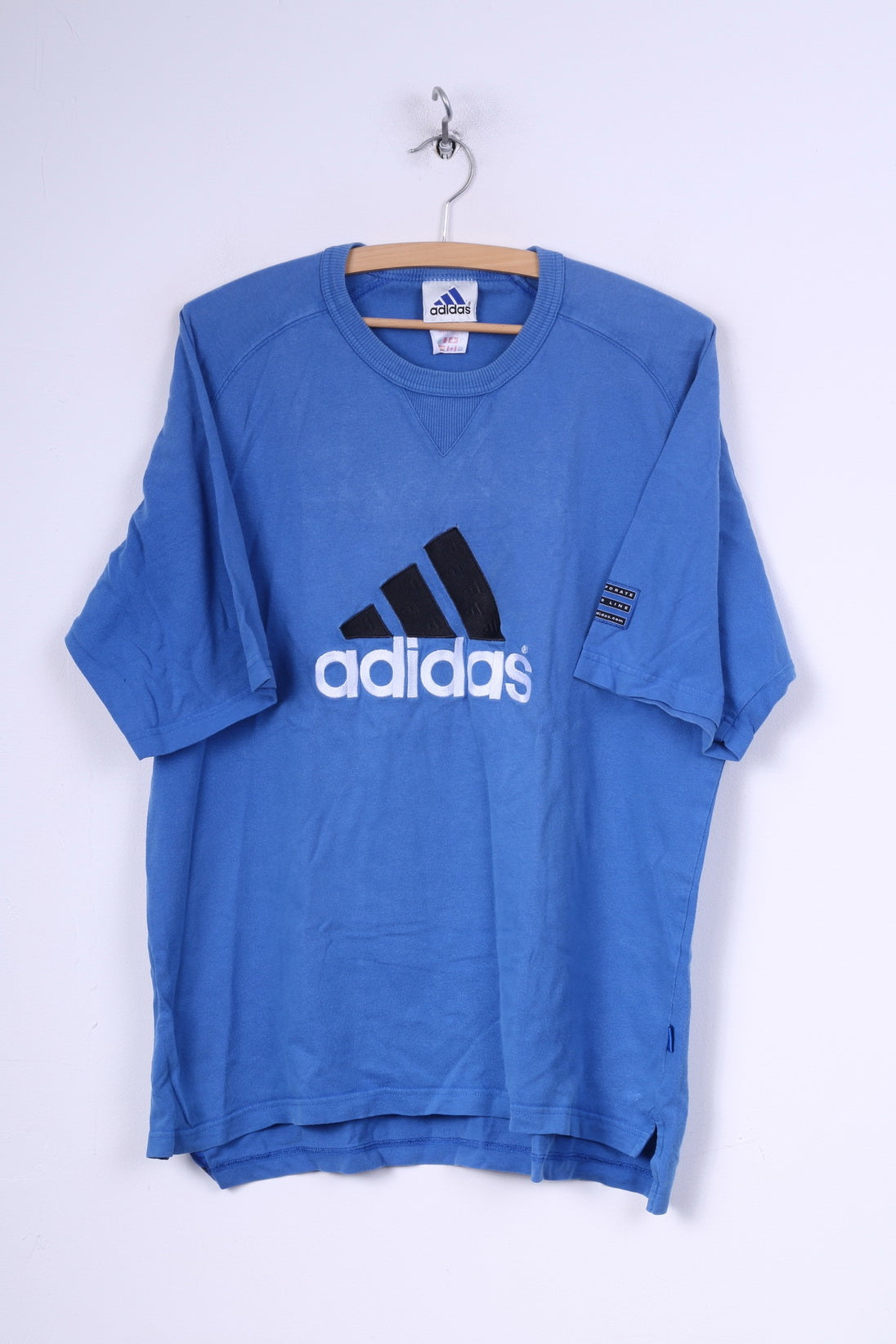 Adidas Homme 40/42 M T-Shirt Graphique Bleu Col Rond Coton Vintage 