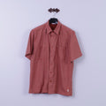 Etirel Mens L Casual Shirt Orange Check Cotton Two Pockets Outdoor Short Sleeve