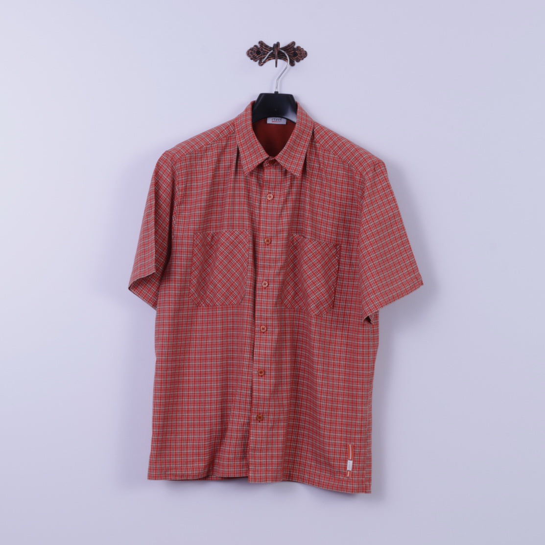 Etirel Chemise décontractée pour homme en coton à carreaux orange avec deux poches et manches courtes pour l'extérieur