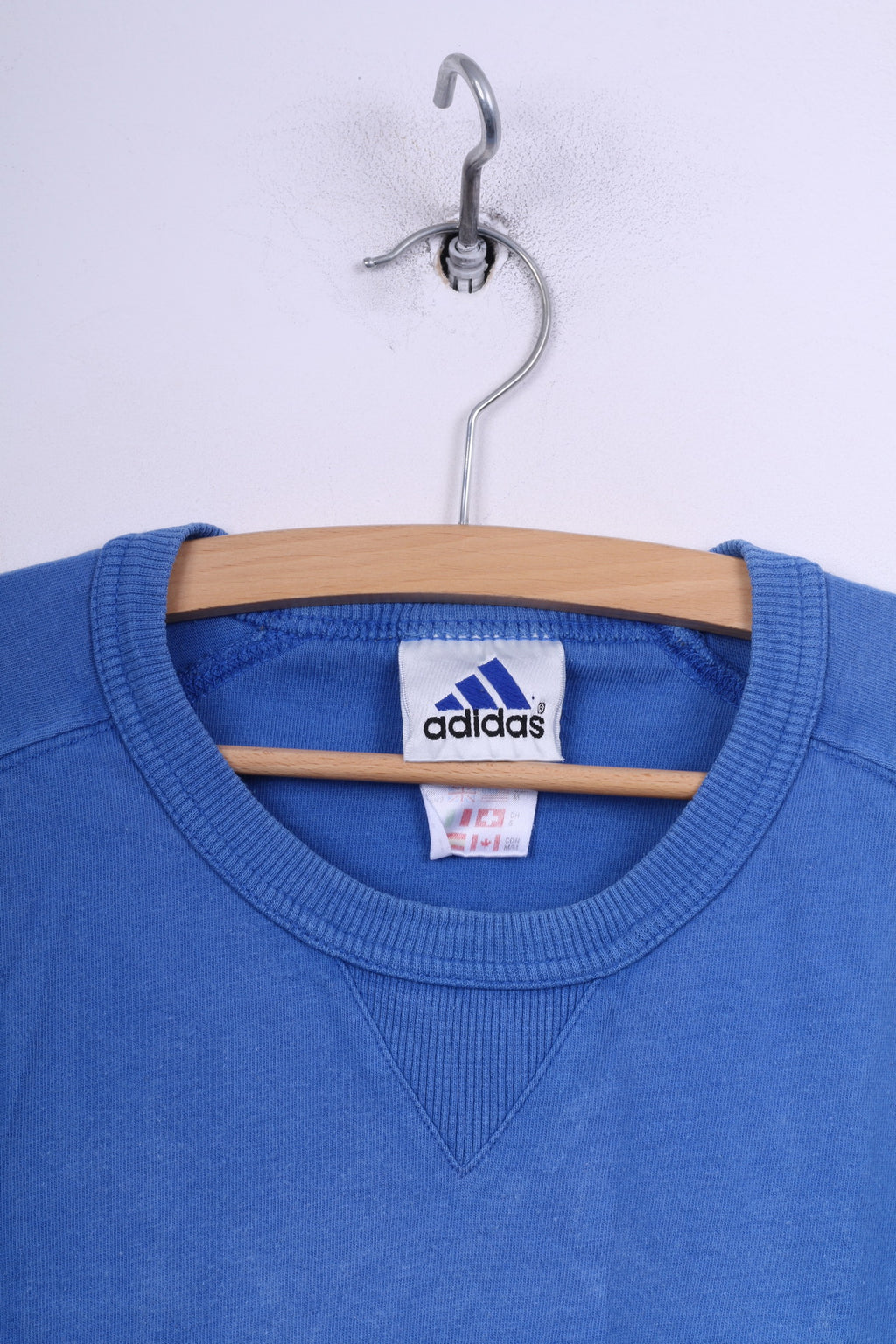 Adidas Homme 40/42 M T-Shirt Graphique Bleu Col Rond Coton Vintage 