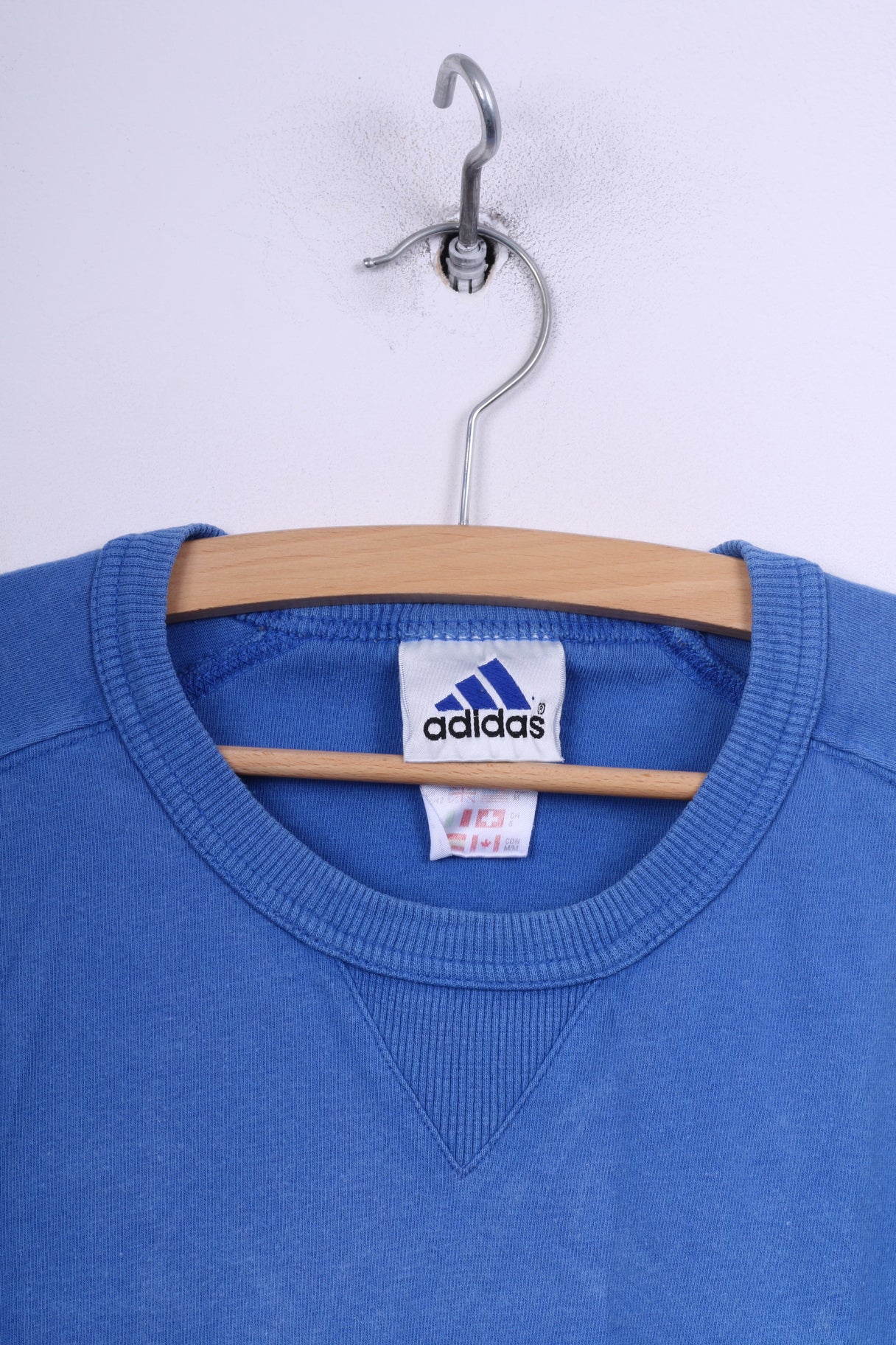 Adidas Homme 40/42 M T-Shirt Graphique Bleu Col Rond Coton Vintage 