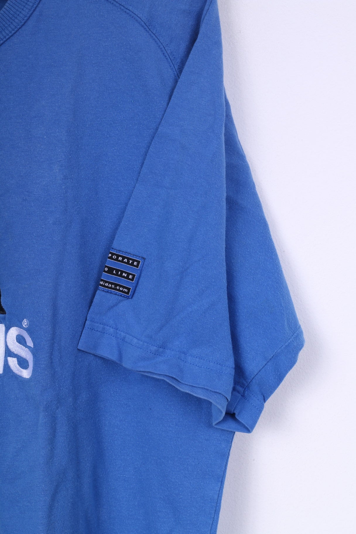 Adidas Homme 40/42 M T-Shirt Graphique Bleu Col Rond Coton Vintage 