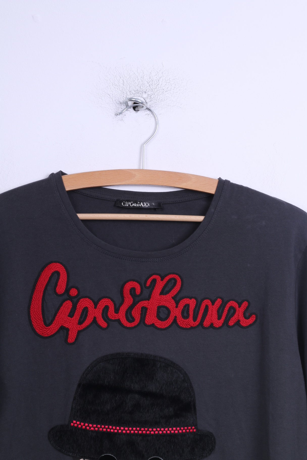 Cipo &amp; Baxx Chemise à Manches Longues L Homme Coton Gris Graphique Brodé Guy