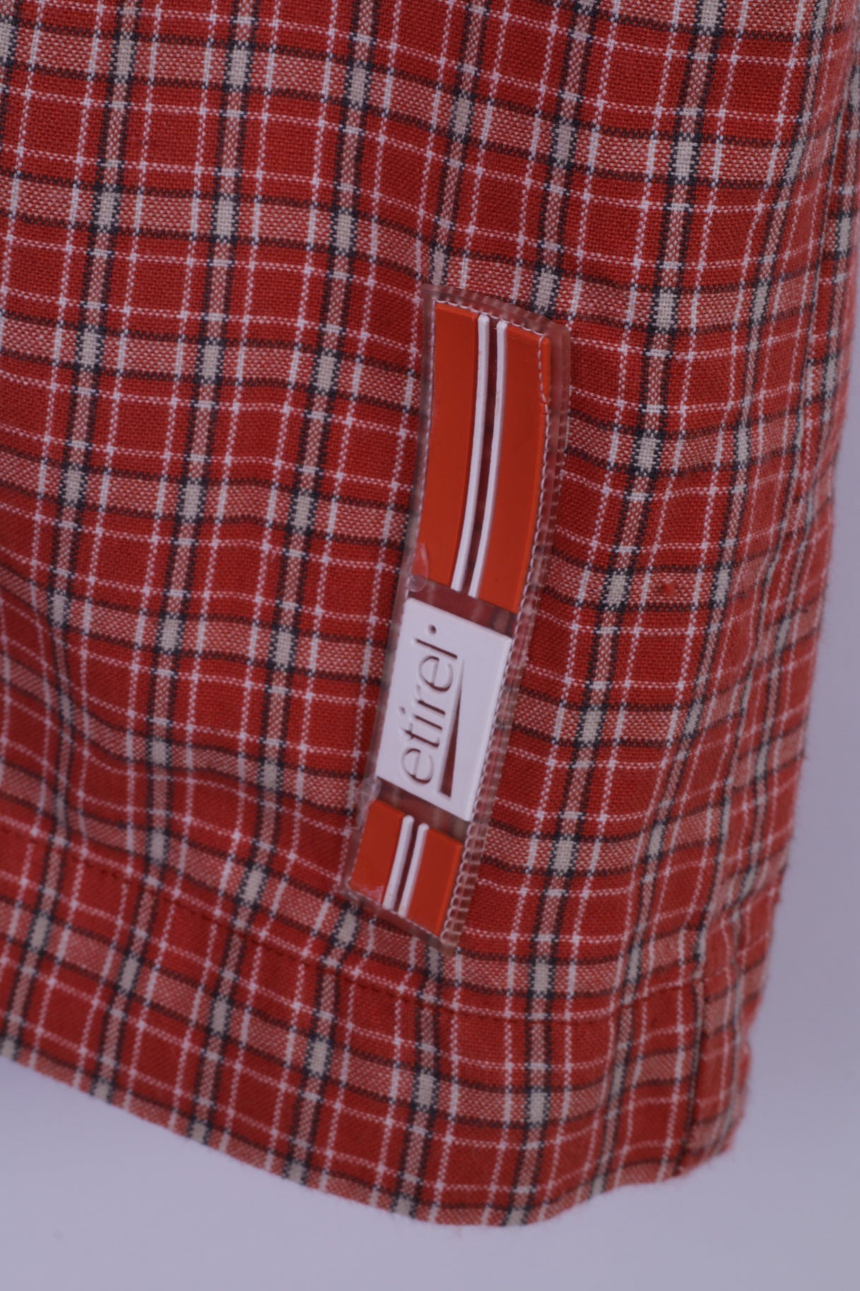 Camicia casual da uomo Etirel L, manica corta da esterno in cotone a quadri arancione con due tasche