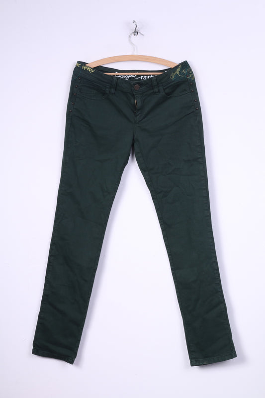 Desigual Rainbow Pantalon 30 Femme Vert Coupe Slim Coton The Fun