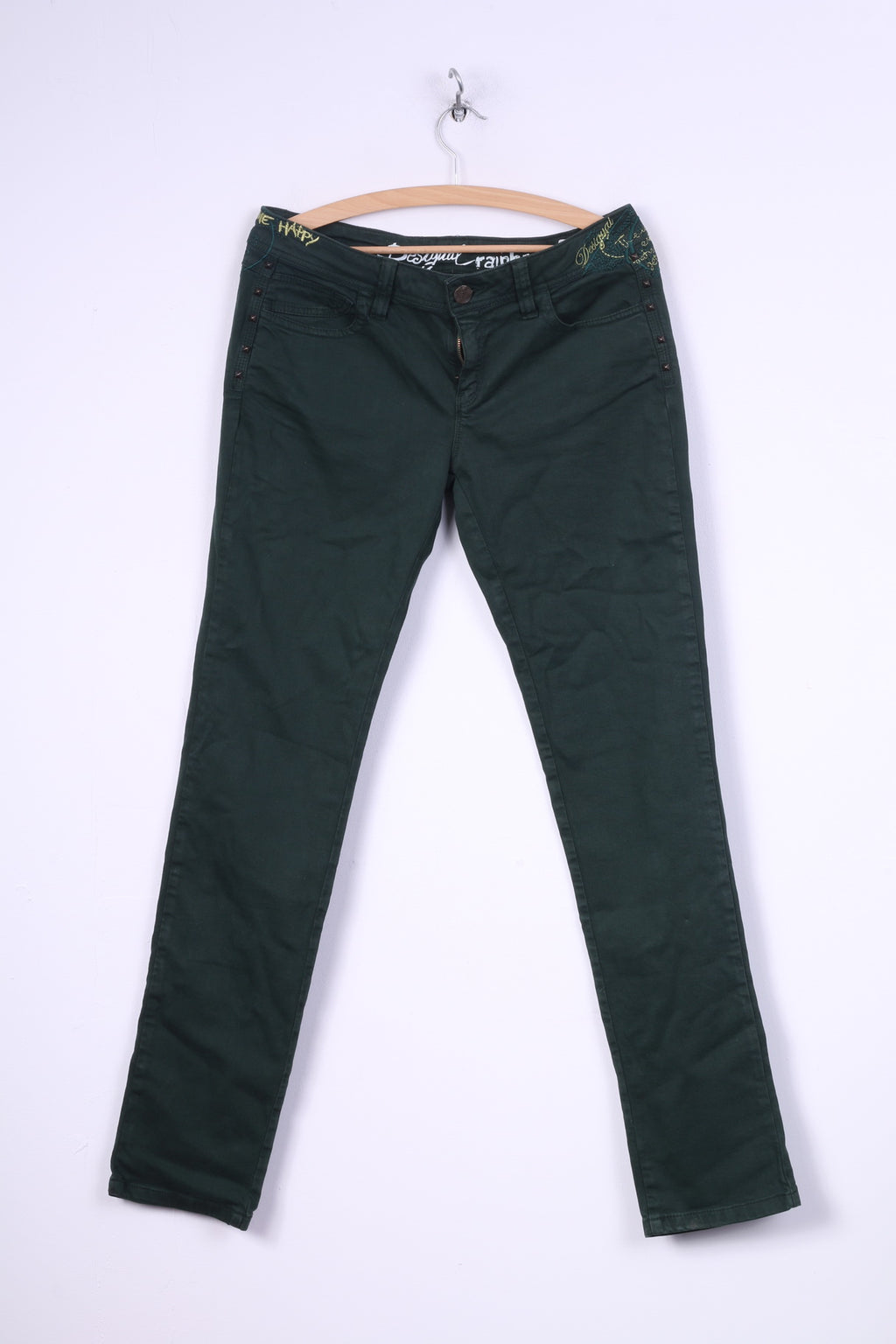 Desigual Rainbow Donna 30 Pantaloni Verde Slim Fit Cotone Il divertimento