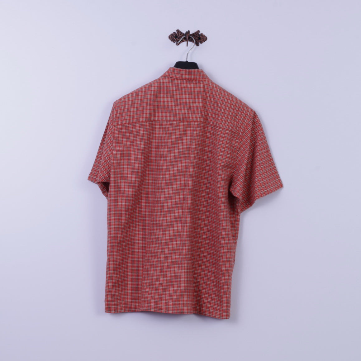 Etirel Chemise décontractée pour homme en coton à carreaux orange avec deux poches et manches courtes pour l'extérieur