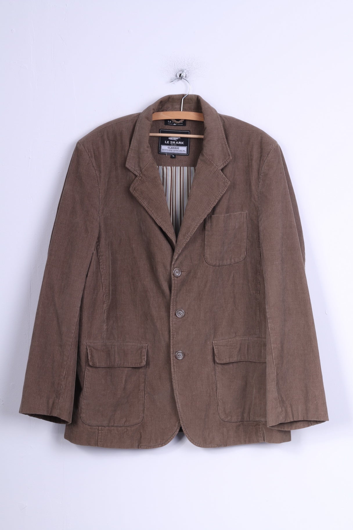 Le Shark Veste XL pour homme en velours côtelé marron avec épaulettes en coton simple boutonnage