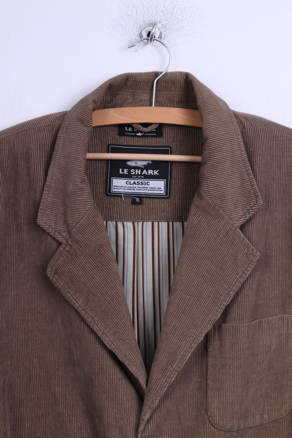 Le Shark Veste XL pour homme en velours côtelé marron avec épaulettes en coton simple boutonnage