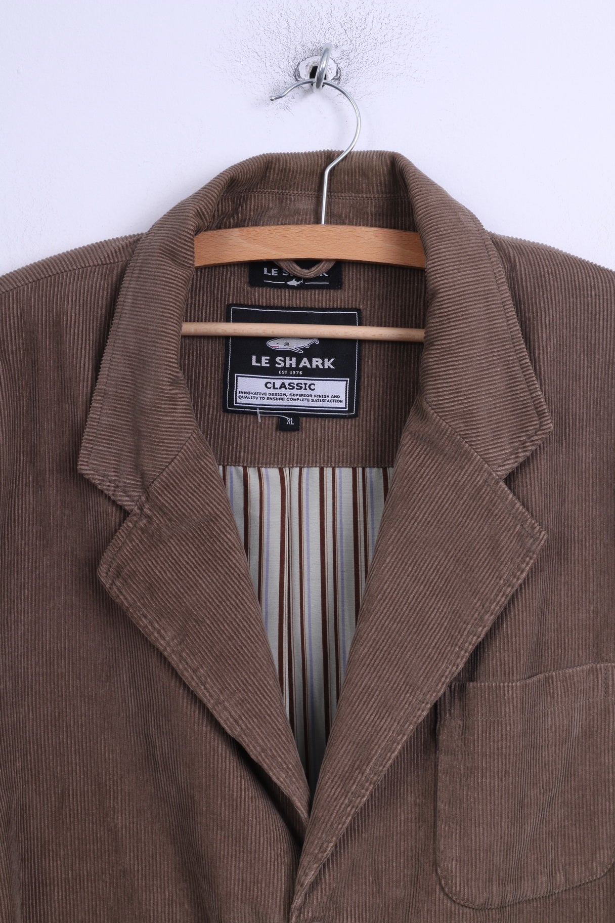 Le Shark Veste XL pour homme en velours côtelé marron avec épaulettes en coton simple boutonnage