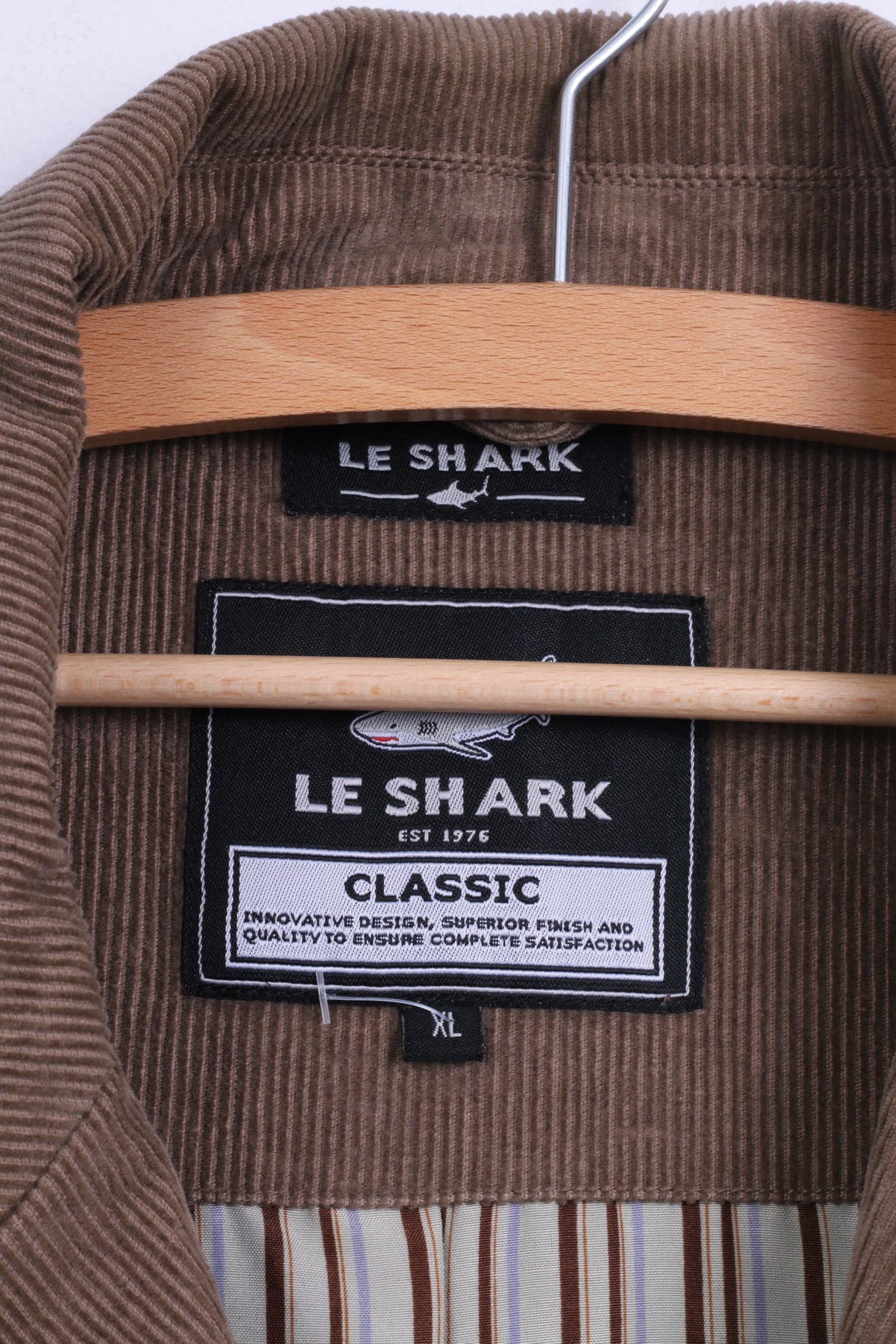 Le Shark Veste XL pour homme en velours côtelé marron avec épaulettes en coton simple boutonnage