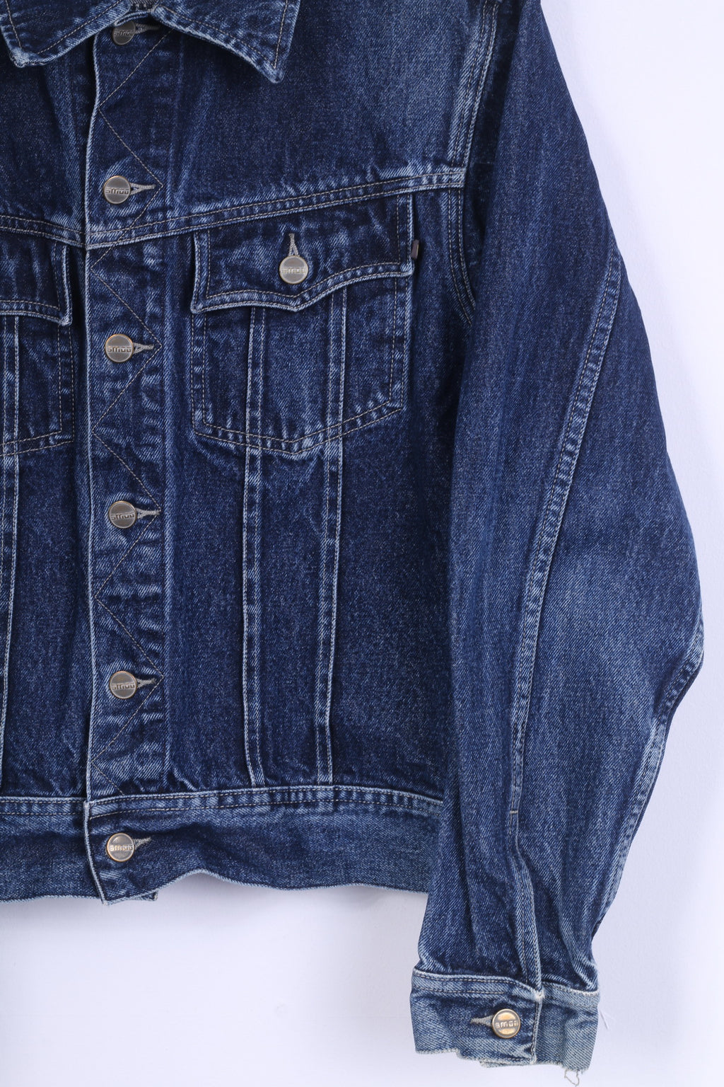 SMOG Womens M Denim Jacket Dark Blue Jeans Cotton Fitted