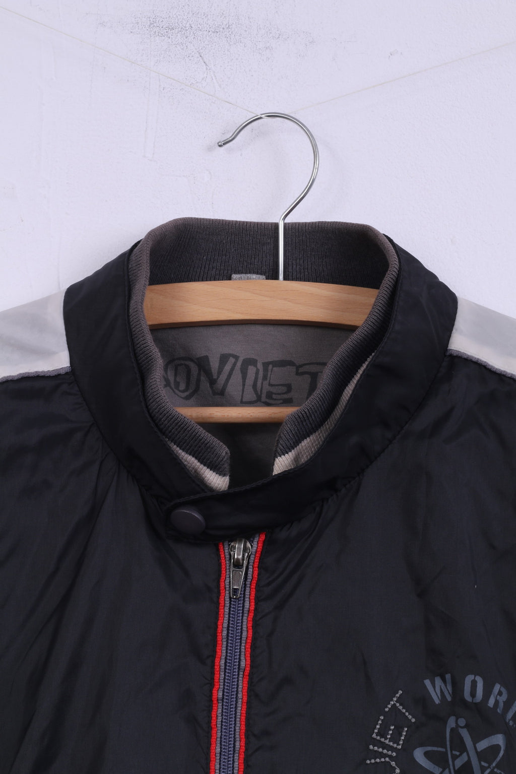 Soviet Jeans Men L Jacket Black Nylon Full Zipper Beyond Jeans Light Top