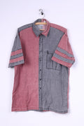 Ariozona Jeans Mens L Casual Shirt Grey Red Short Sleeve Cotton American Style