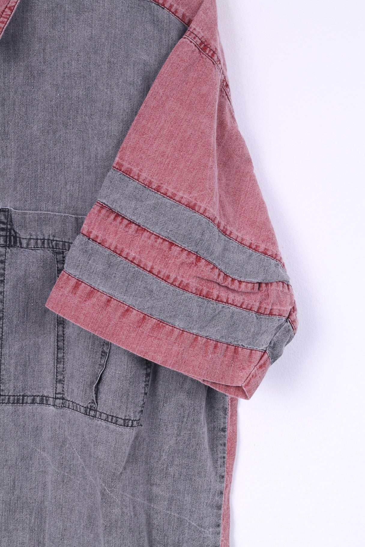 Ariozona Jeans Mens L Casual Shirt Grey Red Short Sleeve Cotton American Style