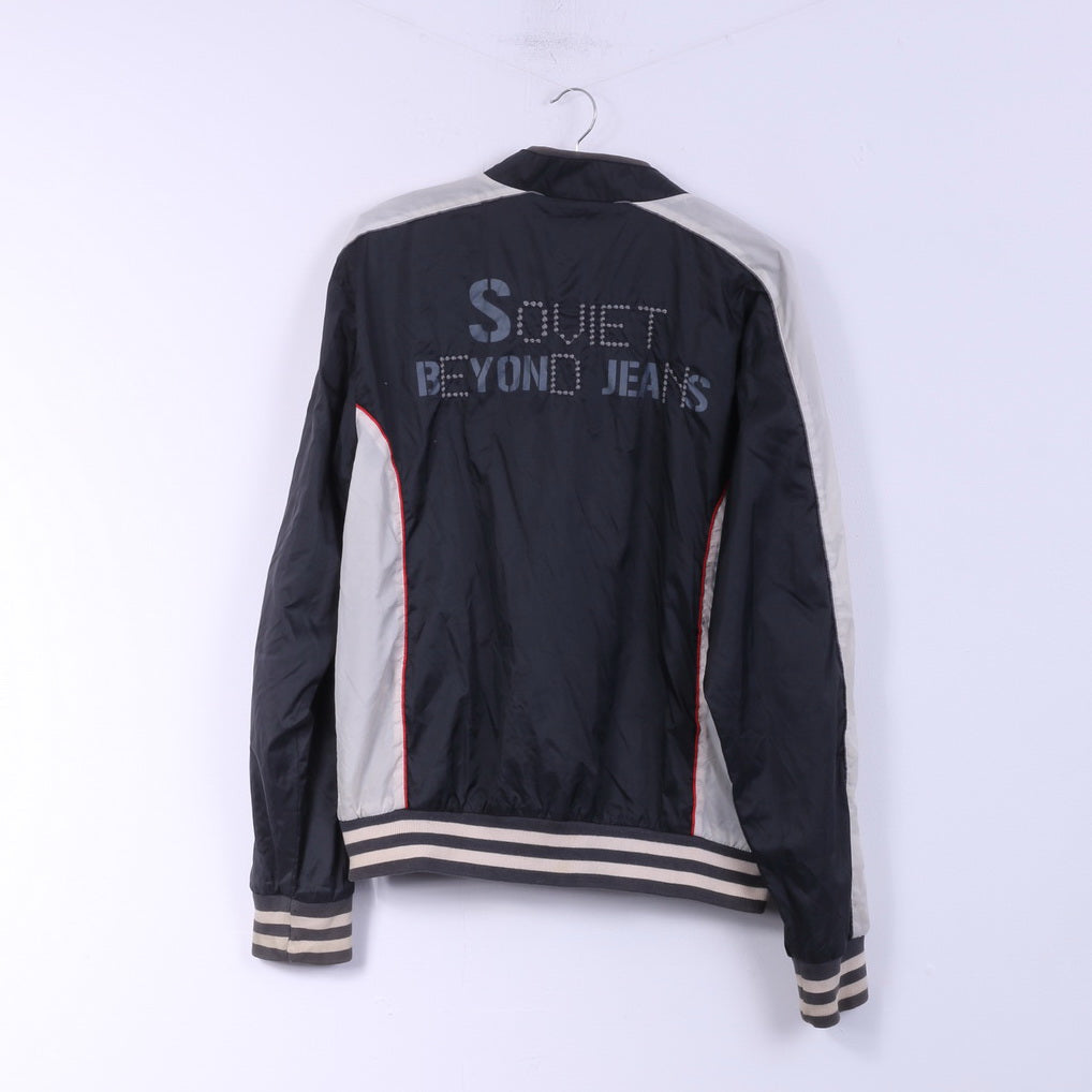 Soviet Jeans Men L Jacket Black Nylon Full Zipper Beyond Jeans Light Top