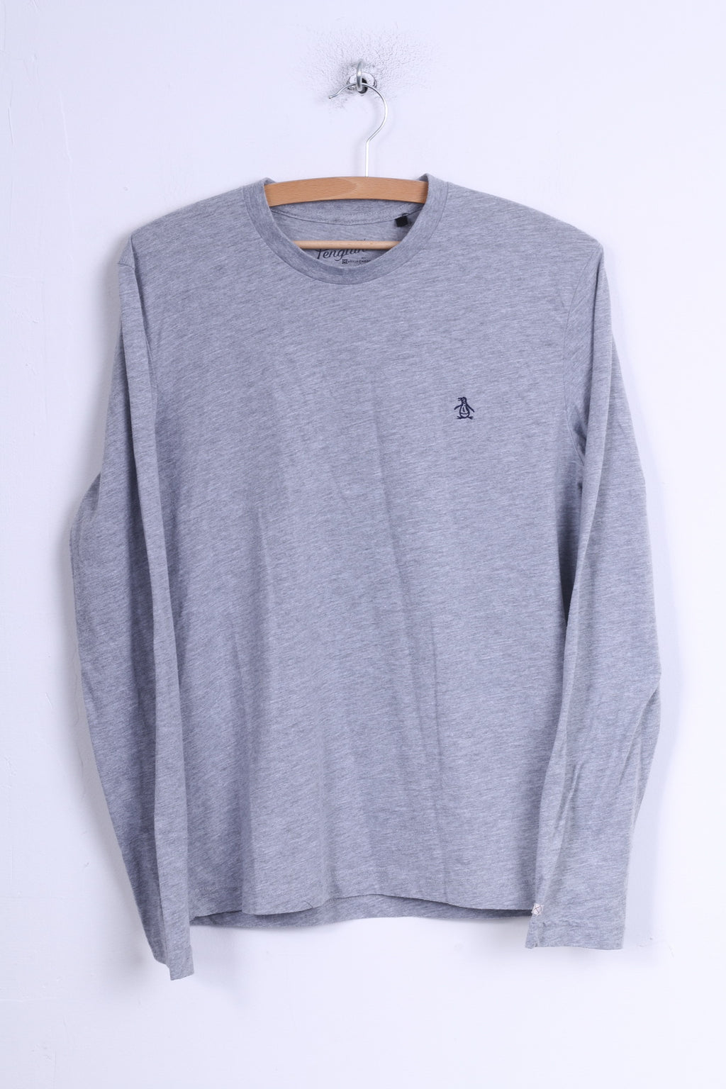 Camicia da uomo a maniche lunghe Penguin S in cotone grigio girocollo