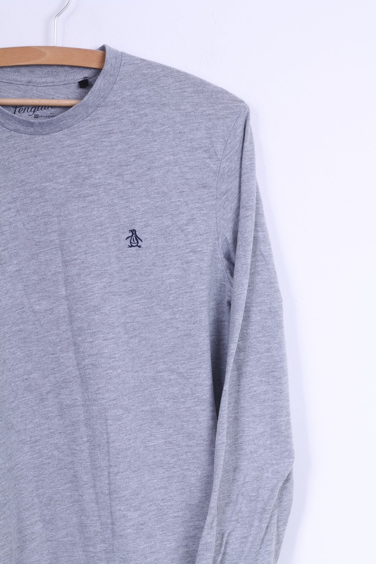Penguin Mens S Long Sleeved Shirt Cotton Grey Crew Neck