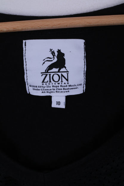Zion Rootswear Atmosphere Womens 10 M Shirt Black Bob Marley Mesh V Neck