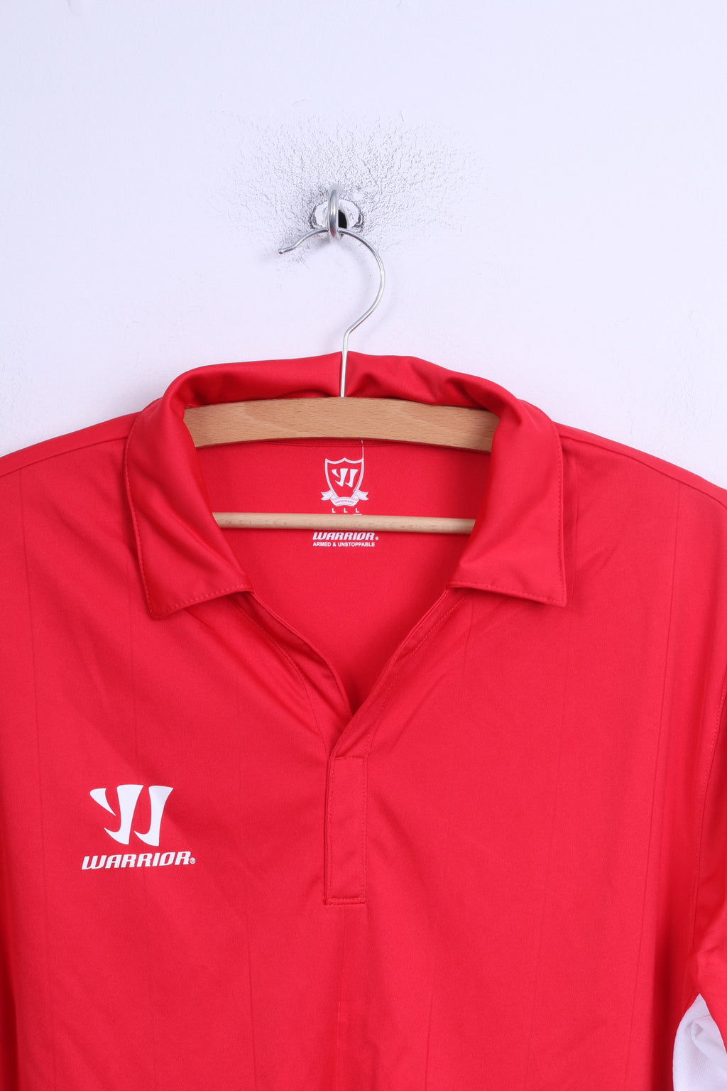 Warrior Mens XL Polo Shirt Red White Unleash Hell Long Sleeve Jersey