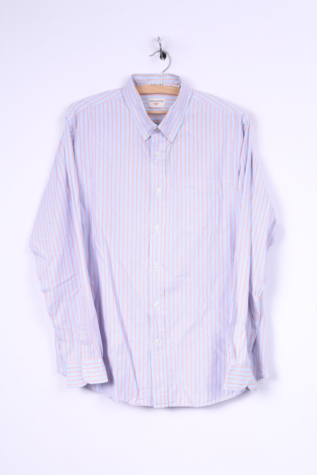 Dockers Mens L Casual Shirt Long Sleeve Blue Striped Modern Classic