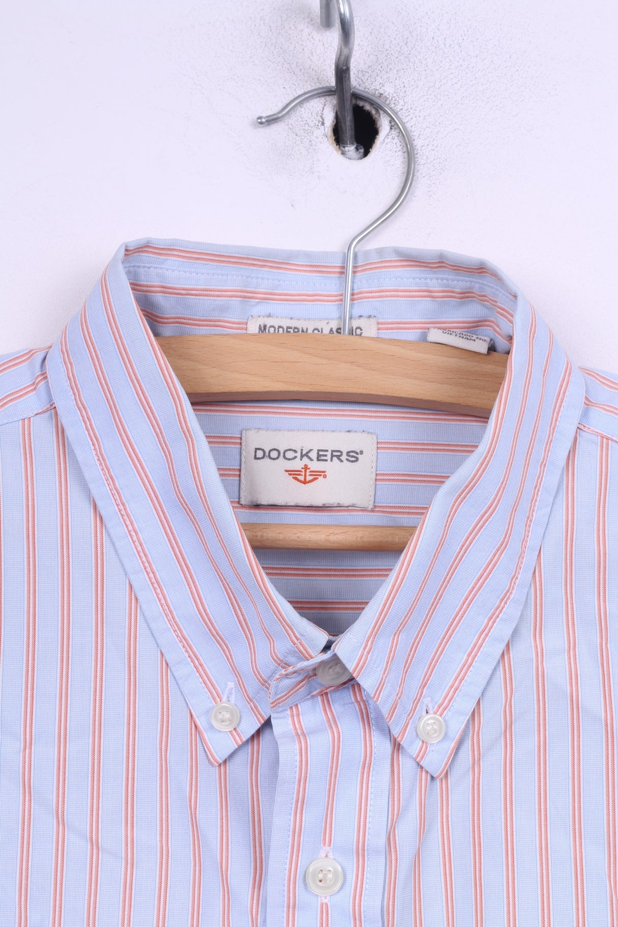 Dockers Mens L Casual Shirt Long Sleeve Blue Striped Modern Classic