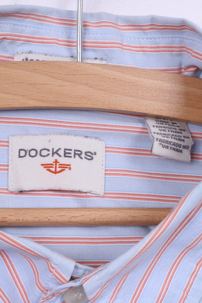 Dockers Mens L Casual Shirt Long Sleeve Blue Striped Modern Classic