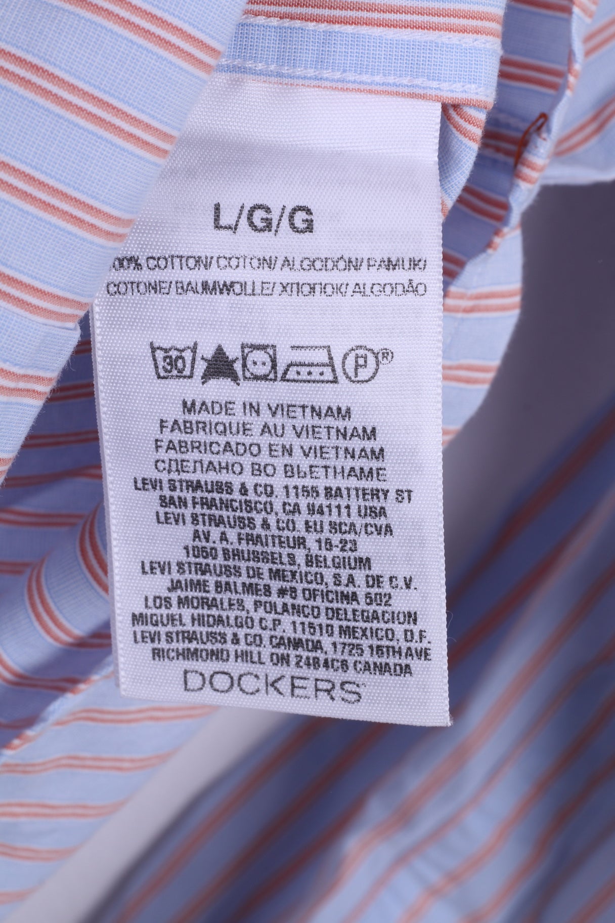 Dockers Mens L Casual Shirt Long Sleeve Blue Striped Modern Classic