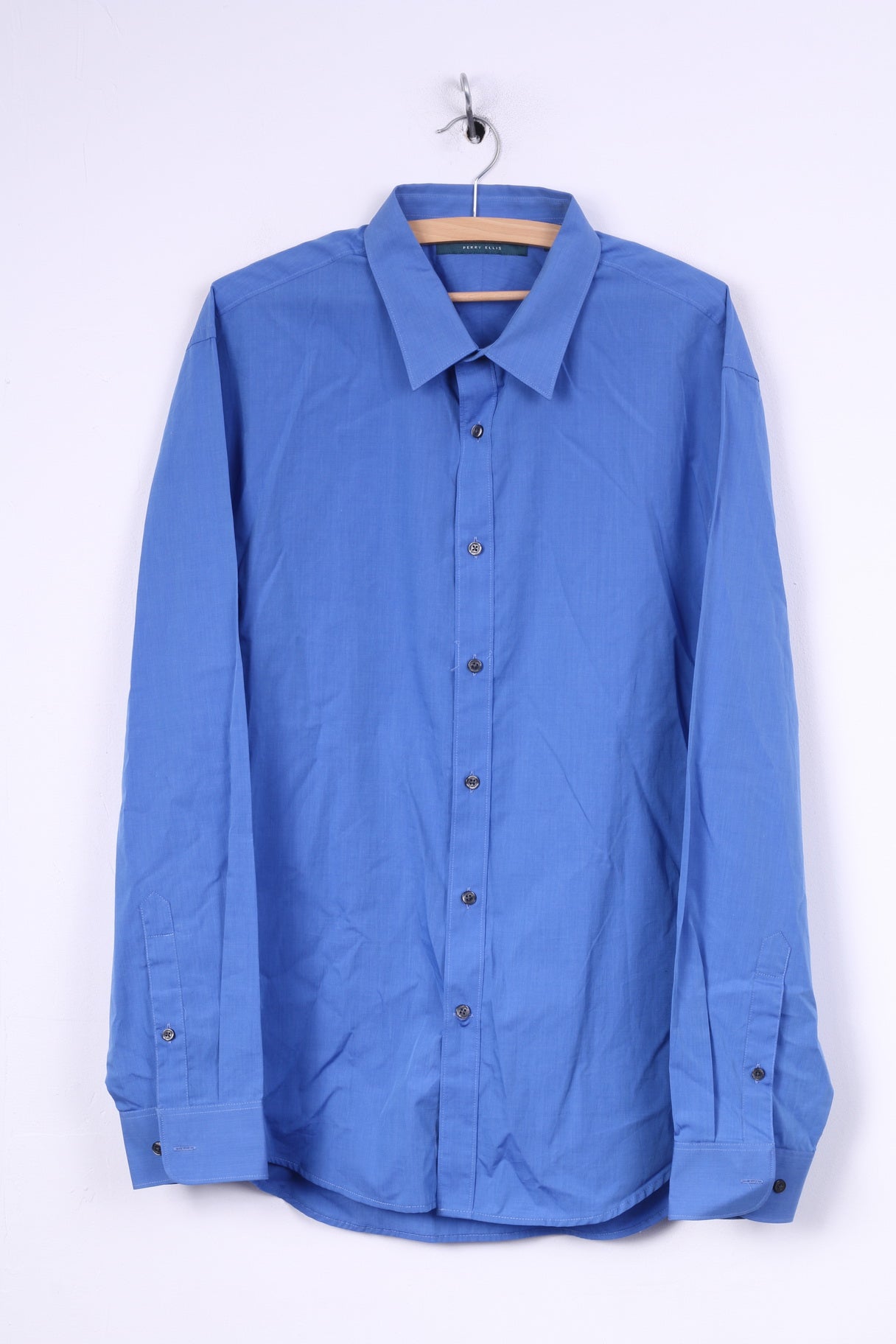 Perry Ellis Mens 2XL Casual Shirt Blue Cotton Long Sleeve