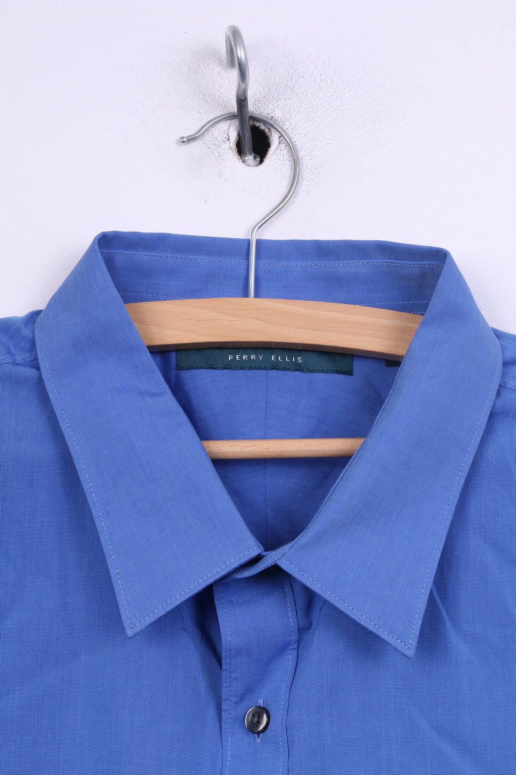 Perry Ellis Mens 2XL Casual Shirt Blue Cotton Long Sleeve
