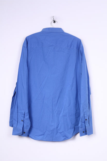 Perry Ellis Mens 2XL Casual Shirt Blue Cotton Long Sleeve