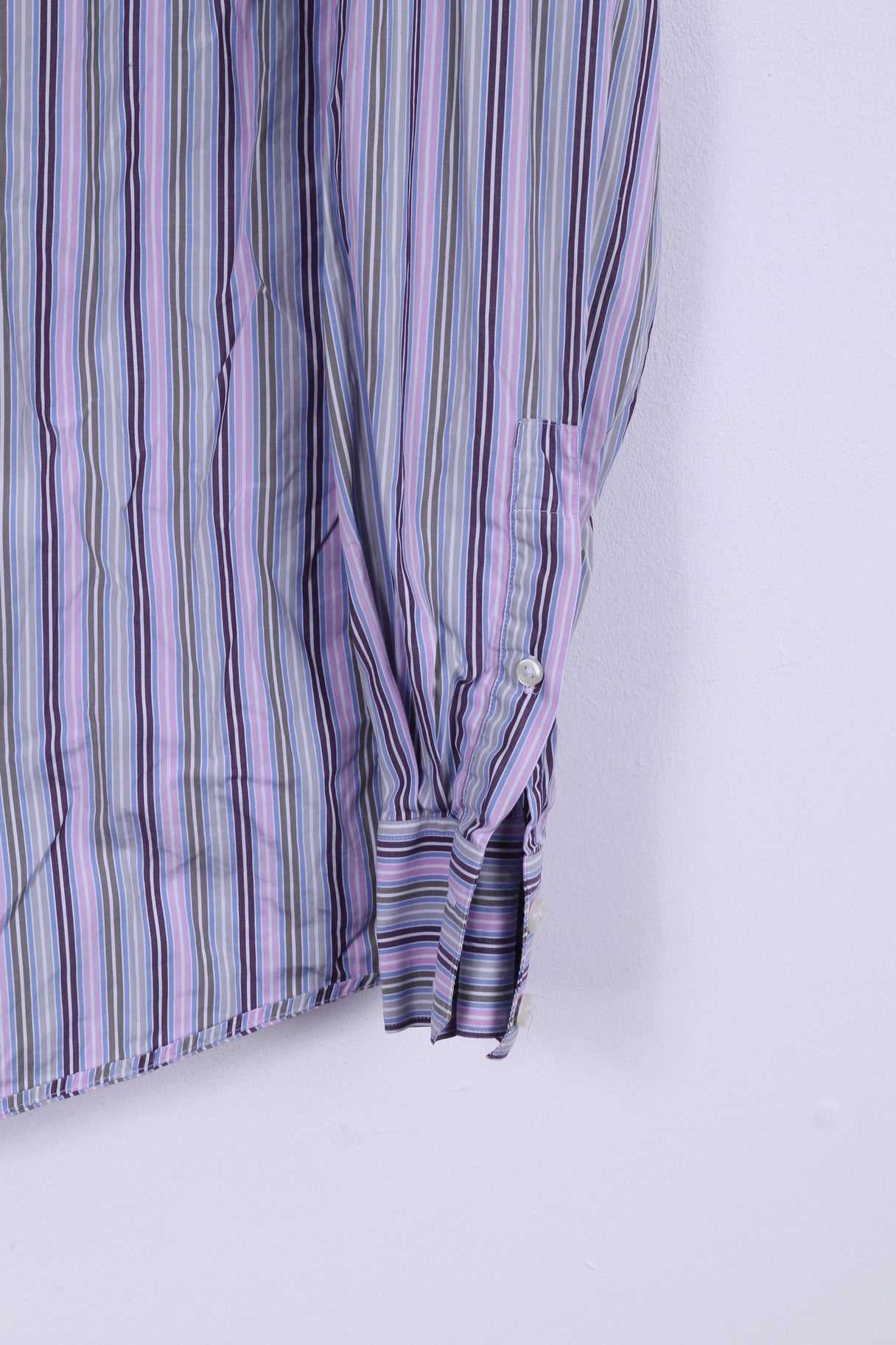 Thomas Pink Men 15.5 39 S/M Casual Shirt Pink Striped Slim Fit Cotton Long Sleeve Top