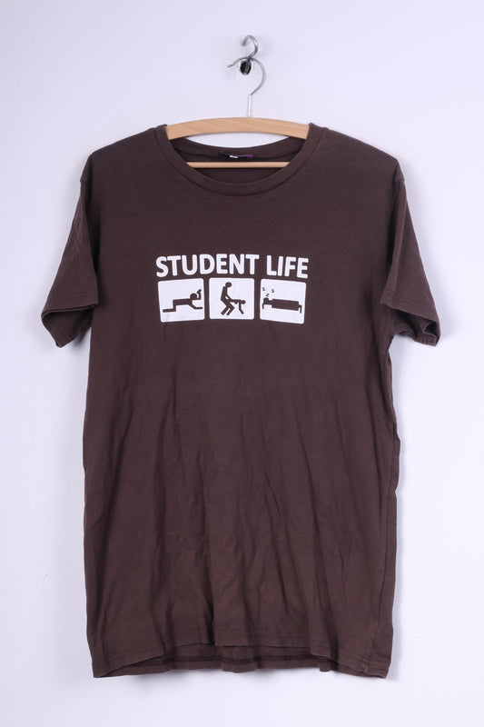 London Calling T-shirt da uomo M grafica Student Life Marrone Top divertente 