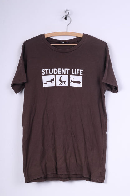 London Calling Mens M T-Shirt Graphic Student Life Brown Top Funny