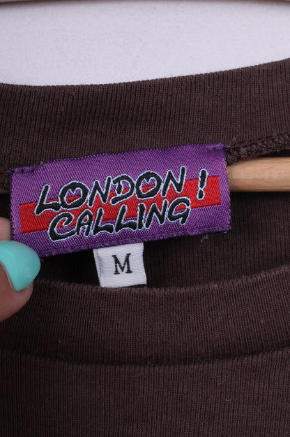 London Calling Mens M T-Shirt Graphic Student Life Brown Top Funny