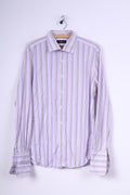 Jeff Banks London Mens 43 17 L Casual Shirt Purple Striped Tailored Fit Long Sleeve Cufflinks