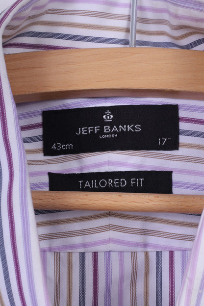 Jeff Banks London Mens 43 17 L Casual Shirt Purple Striped Tailored Fit Long Sleeve Cufflinks