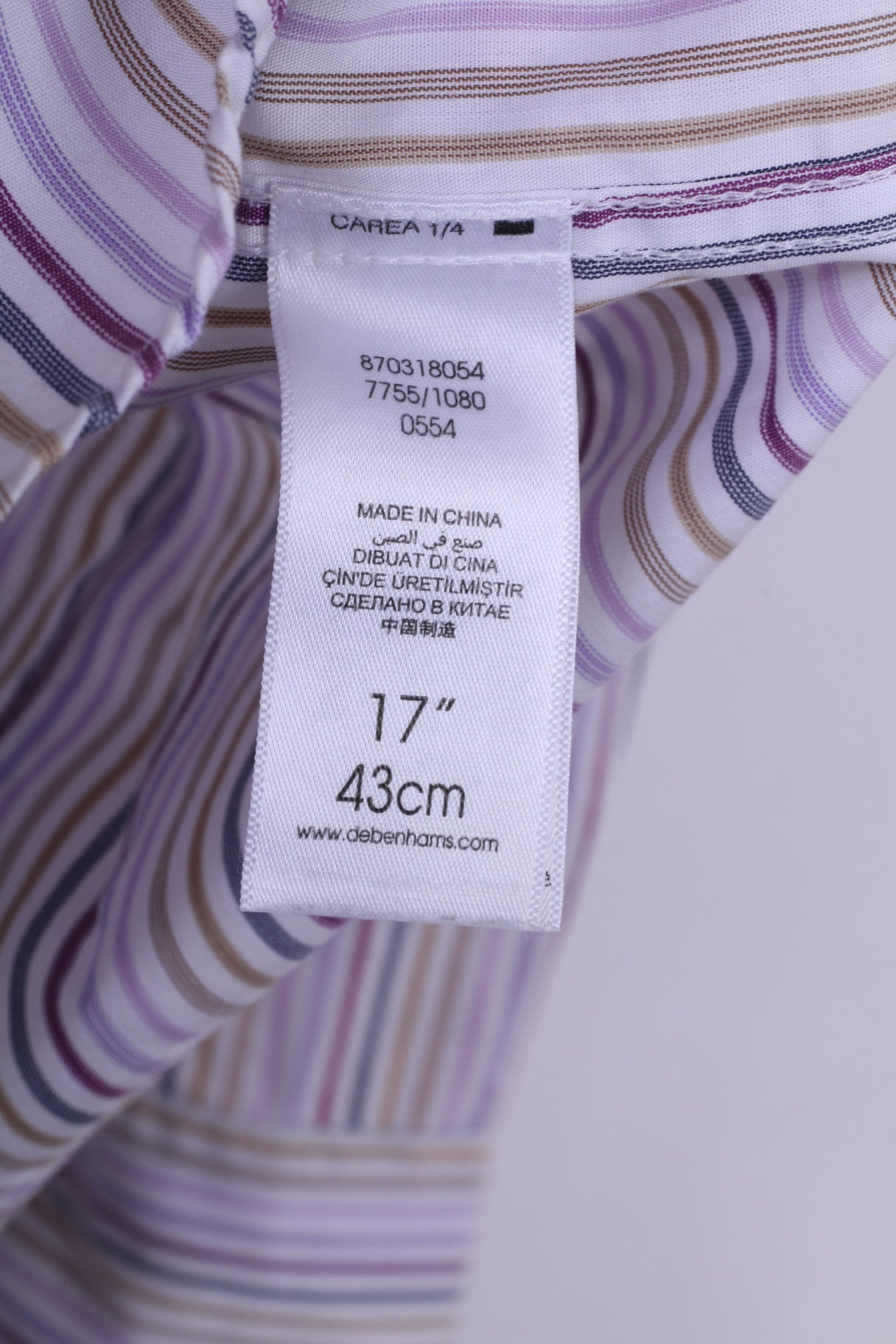 Jeff Banks London Chemise décontractée pour homme 43 17 L Violet rayé Coupe ajustée Boutons de manchette à manches longues 