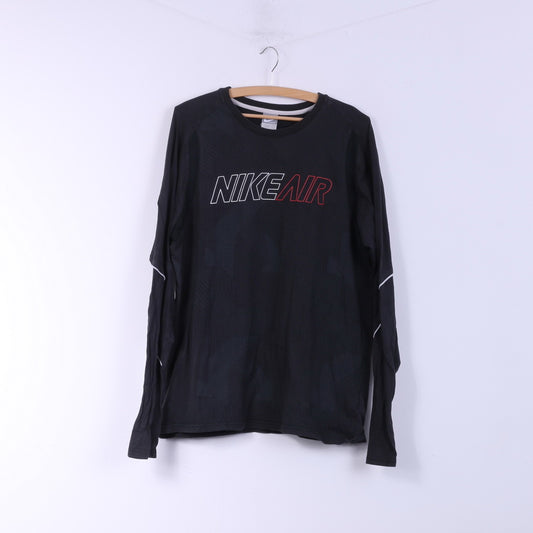 Nike Air Mens L 42/44 Shirt Long Sleeve Black Sportswear Top Cotton