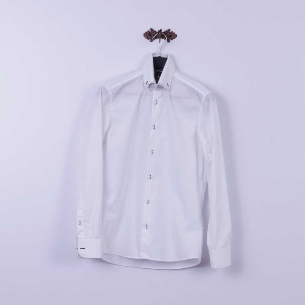 Ricco Vero Mens S Casual Shirt White Cotton Traveller Button Down Collar Long Sleeve