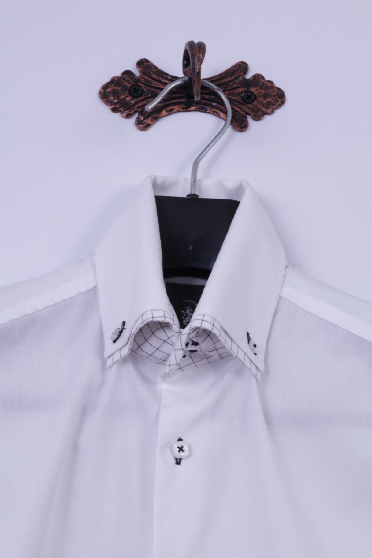 Ricco Vero Mens S Casual Shirt White Cotton Traveller Button Down Collar Long Sleeve