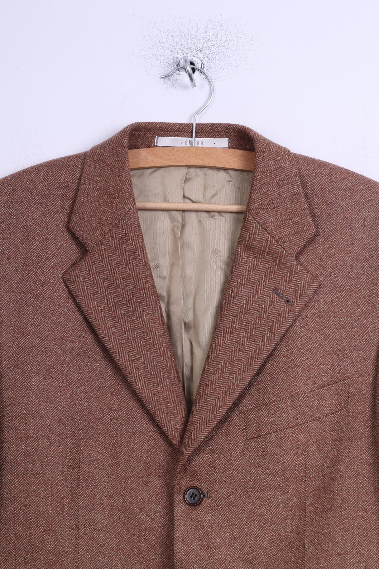 Feraud Mens 98 M Jacket Brown Wool Herringbone Single Breasted Blazer