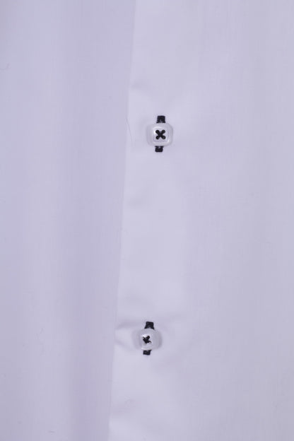 Camicia casual da uomo Ricco Vero S in cotone bianco con colletto button down da viaggiatore manica lunga